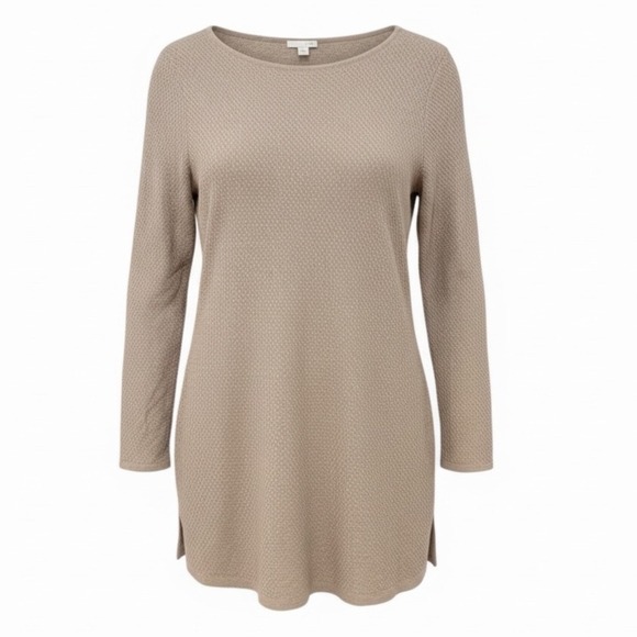 J. Jill Tops - J. Jill Beige Textured Long Knit Tunic Sweater Minimal Cotton Neutral Cozy Sz S